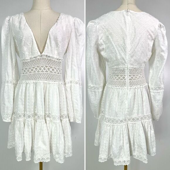 Free People The Delightful Crochet Mini Dress Sz 8 Coastal Cowgirl Boho Cottage - Picture 2 of 15